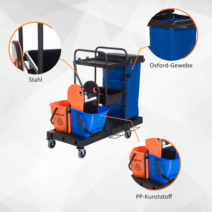 Cleaning Trolley Cleaning Trolley Mop Trolley with 4 smooth-rolling wheels Black+Blue+Orange 111 × 63.3 × 103 cm