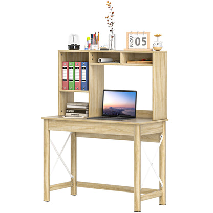 Desk with Storage Bookshelf Modern Wooden Desk with Shelves and Large Desktop for Small Spaces Home Office Bedroom, 105 x 50 x 137.5 cm, Oak Finish