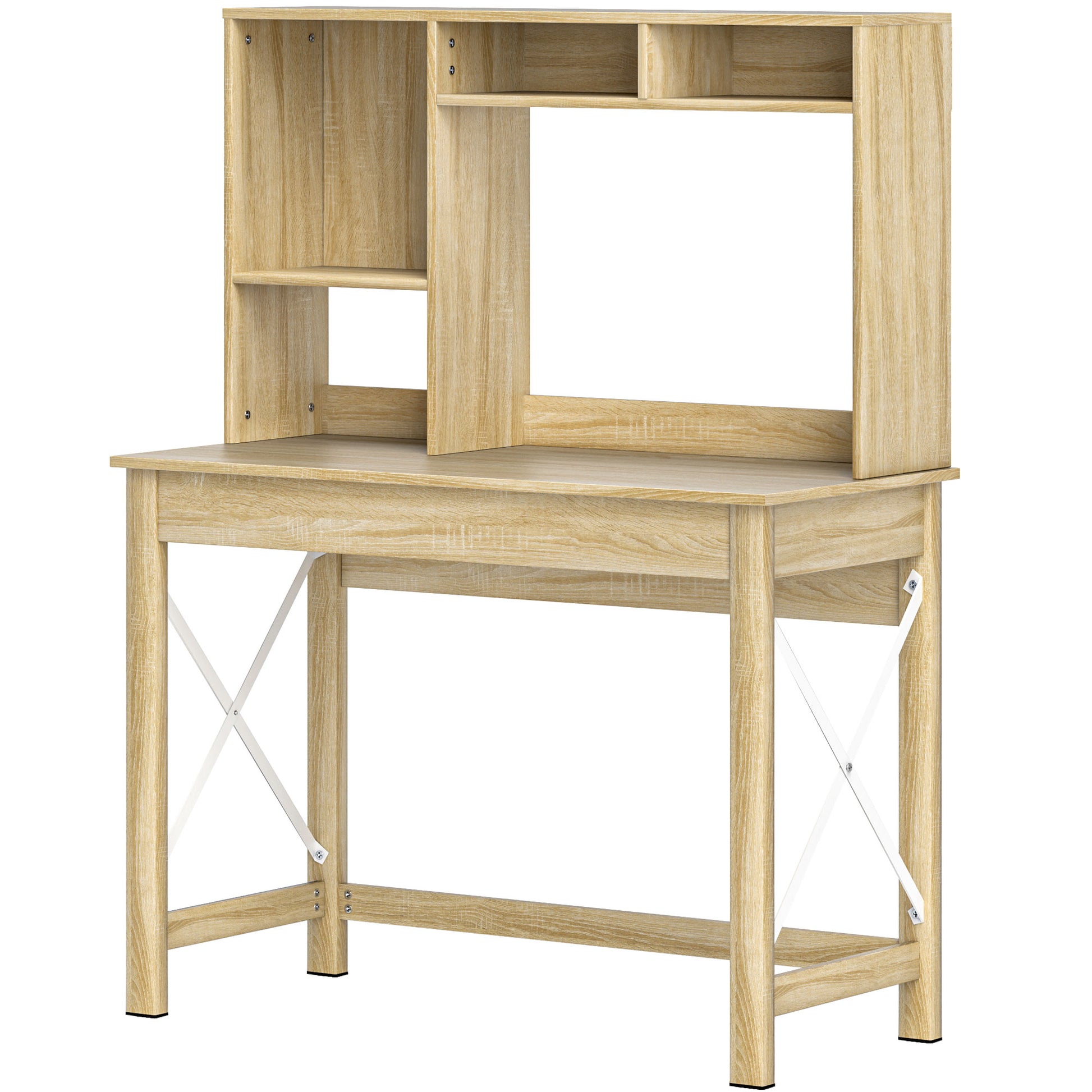 Desk with Storage Bookshelf Modern Wooden Desk with Shelves and Large Desktop for Small Spaces Home Office Bedroom, 105 x 50 x 137.5 cm, Oak Finish