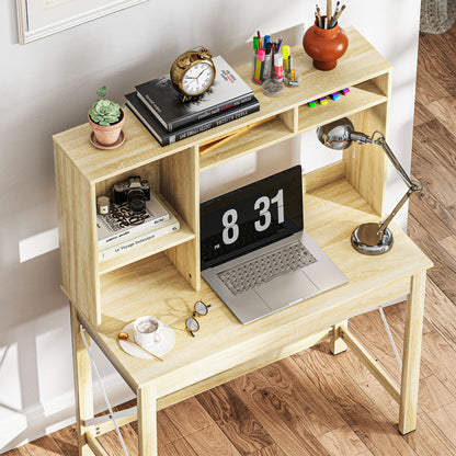 Desk with Storage Bookshelf Modern Wooden Desk with Shelves and Large Desktop for Small Spaces Home Office Bedroom, 105 x 50 x 137.5 cm, Oak Finish
