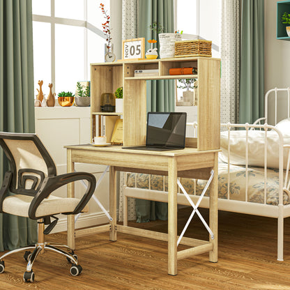 Desk with Storage Bookshelf Modern Wooden Desk with Shelves and Large Desktop for Small Spaces Home Office Bedroom, 105 x 50 x 137.5 cm, Oak Finish