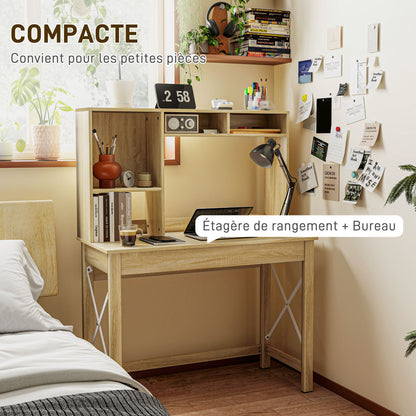 Desk with Storage Bookshelf Modern Wooden Desk with Shelves and Large Desktop for Small Spaces Home Office Bedroom, 105 x 50 x 137.5 cm, Oak Finish
