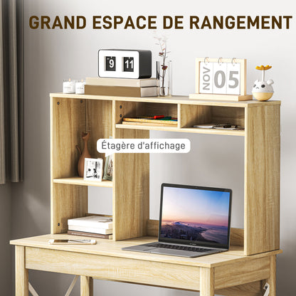 Desk with Storage Bookshelf Modern Wooden Desk with Shelves and Large Desktop for Small Spaces Home Office Bedroom, 105 x 50 x 137.5 cm, Oak Finish