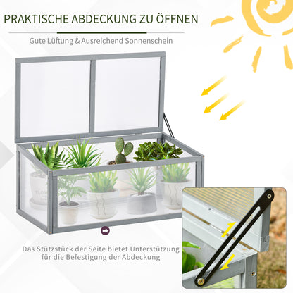 Cold Frame Wood and Polycarbonate Greenhouse 90 x 46 x 40 cm Weatherproof Cold Frame Box for Garden Plant Bed Gray