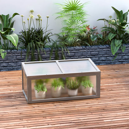 Cold Frame Wood and Polycarbonate Greenhouse 90 x 46 x 40 cm Weatherproof Cold Frame Box for Garden Plant Bed Gray