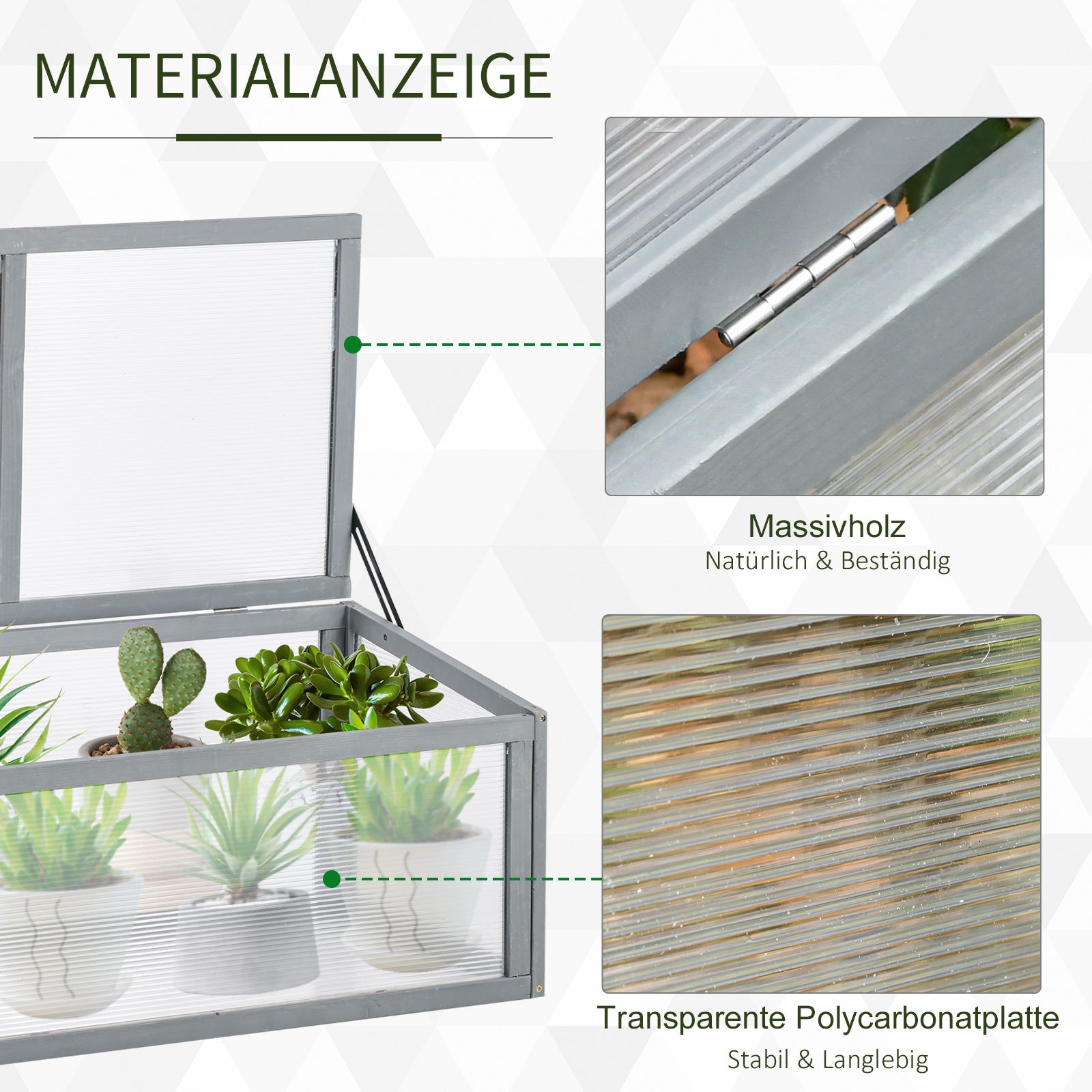 Cold Frame Wood and Polycarbonate Greenhouse 90 x 46 x 40 cm Weatherproof Cold Frame Box for Garden Plant Bed Gray