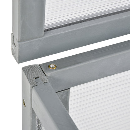 Cold Frame Wood and Polycarbonate Greenhouse 90 x 46 x 40 cm Weatherproof Cold Frame Box for Garden Plant Bed Gray