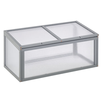 Cold Frame Wood and Polycarbonate Greenhouse 90 x 46 x 40 cm Weatherproof Cold Frame Box for Garden Plant Bed Gray