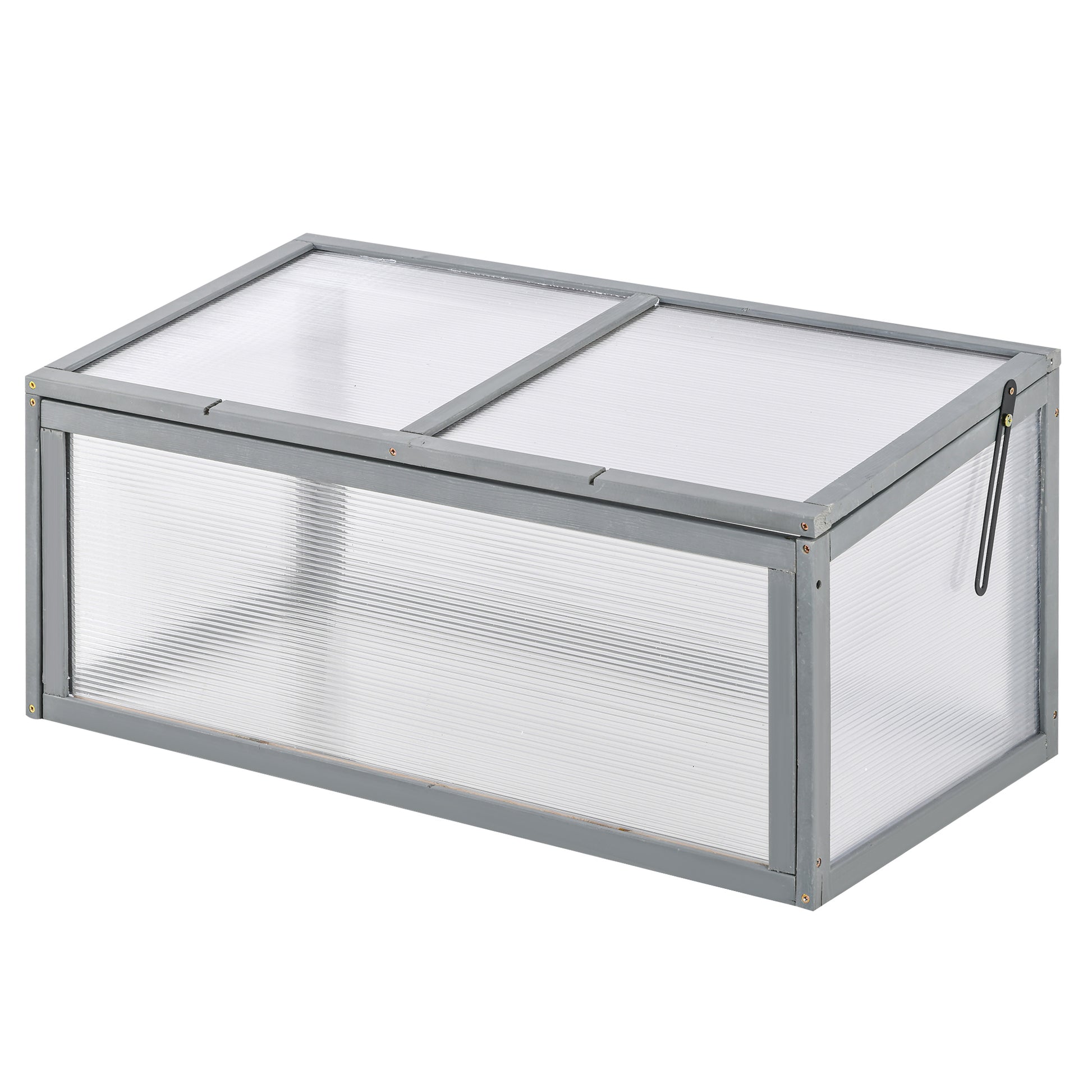 Cold Frame Wood and Polycarbonate Greenhouse 90 x 46 x 40 cm Weatherproof Cold Frame Box for Garden Plant Bed Gray