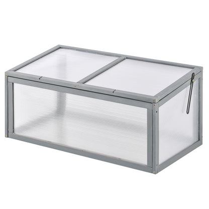 Cold Frame Wood and Polycarbonate Greenhouse 90 x 46 x 40 cm Weatherproof Cold Frame Box for Garden Plant Bed Gray