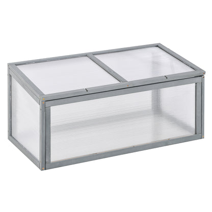 Cold Frame Wood and Polycarbonate Greenhouse 90 x 46 x 40 cm Weatherproof Cold Frame Box for Garden Plant Bed Gray