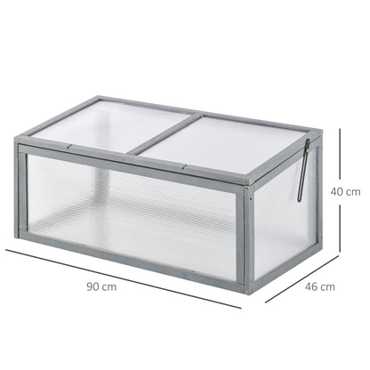 Cold Frame Wood and Polycarbonate Greenhouse 90 x 46 x 40 cm Weatherproof Cold Frame Box for Garden Plant Bed Gray