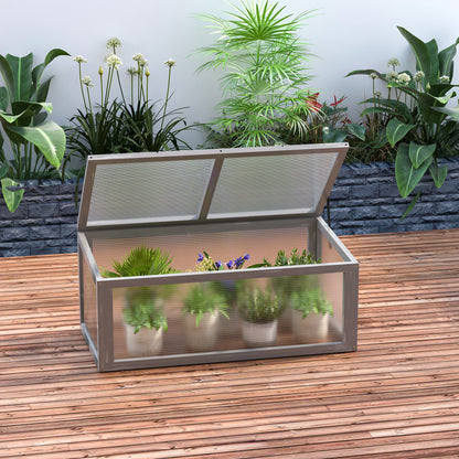 Cold Frame Wood and Polycarbonate Greenhouse 90 x 46 x 40 cm Weatherproof Cold Frame Box for Garden Plant Bed Gray