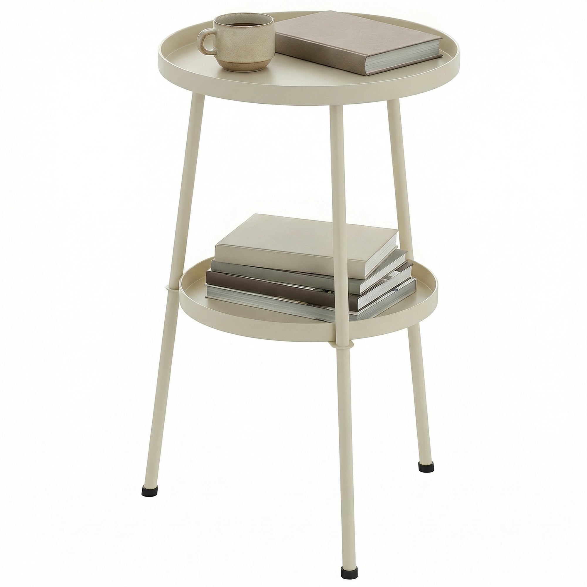 Round Patio Side Table Ø36 cm (14.2 in) – Metal Balcony & Camping Table, Cream White