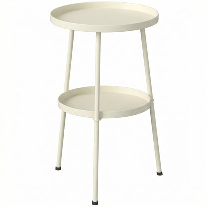 Round Patio Side Table Ø36 cm (14.2 in) – Metal Balcony & Camping Table, Cream White