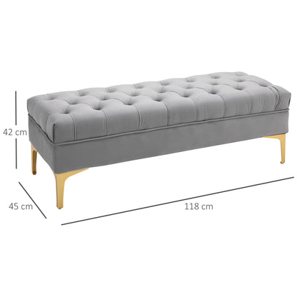Bench, Bed Bench, Shoe Bench with Raised Legs, Bedroom, Velvet Light Grey 118 x 45 x 42 cm