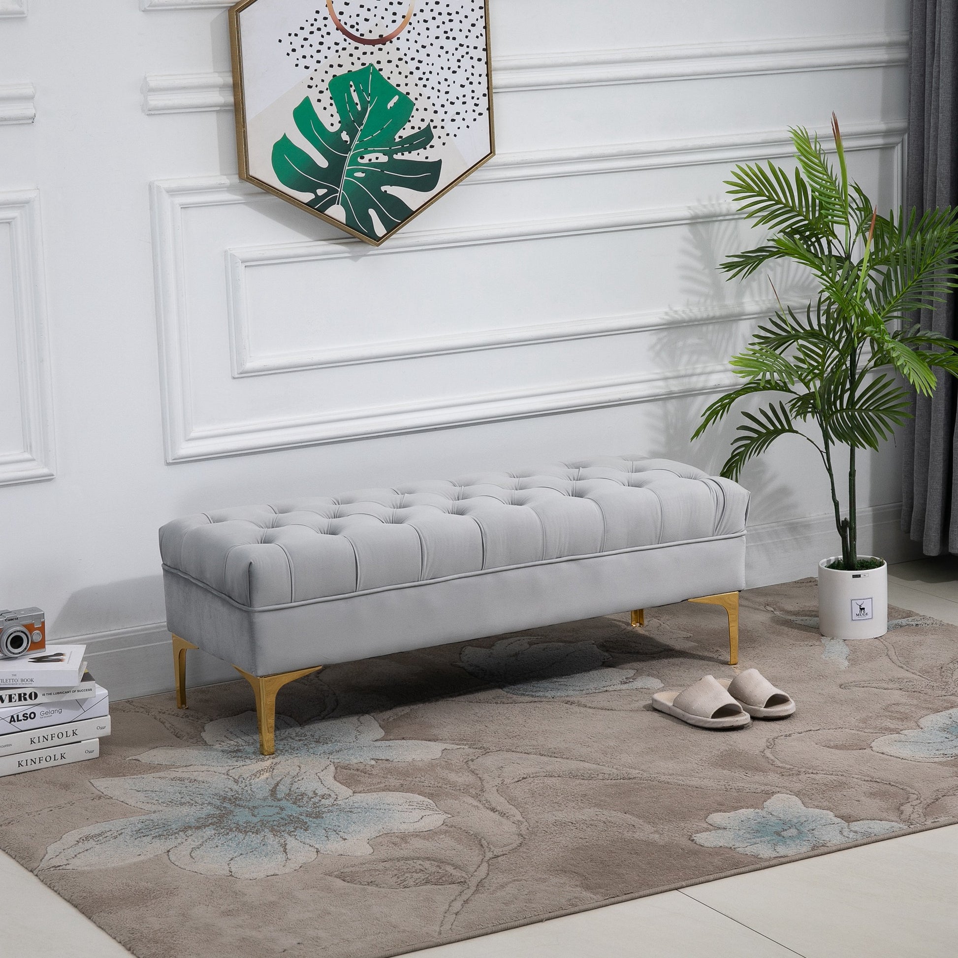 Bench, Bed Bench, Shoe Bench with Raised Legs, Bedroom, Velvet Light Grey 118 x 45 x 42 cm