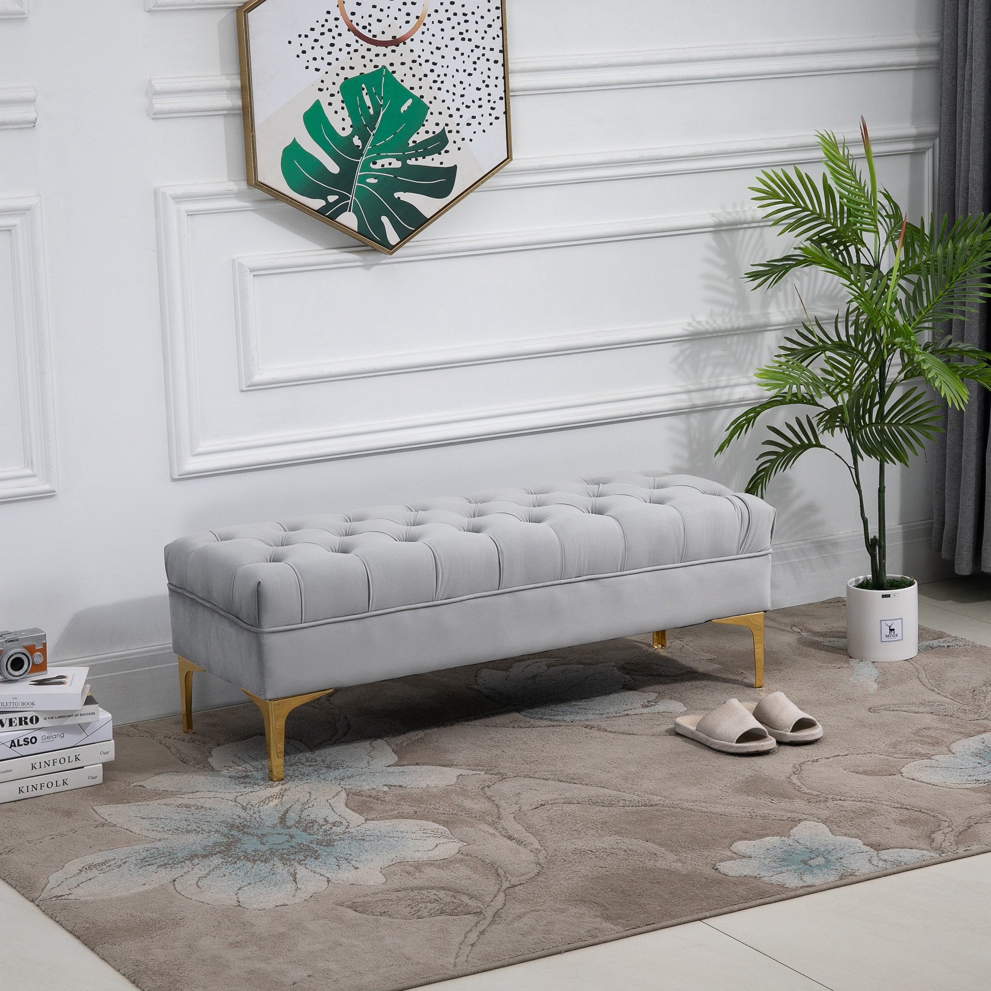 Bench, Bed Bench, Shoe Bench with Raised Legs, Bedroom, Velvet Light Grey 118 x 45 x 42 cm