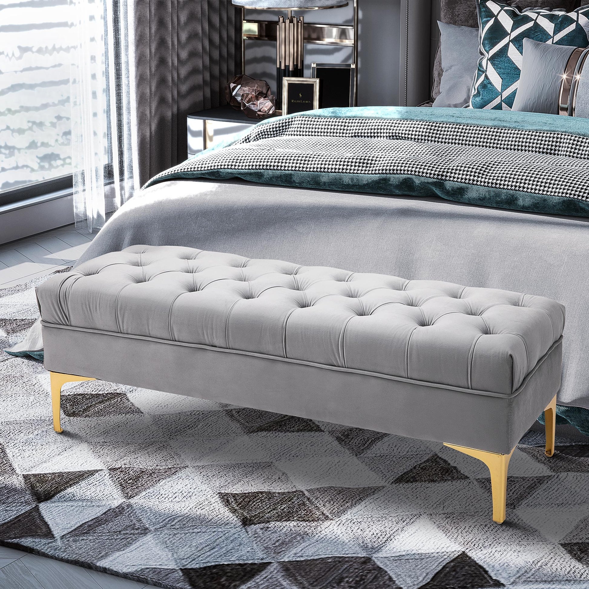 Bench, Bed Bench, Shoe Bench with Raised Legs, Bedroom, Velvet Light Grey 118 x 45 x 42 cm