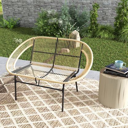 2-Seater Garden Bench Poly Rattan, Weatherproof Bench in Rattan Weave Design, UV-Resistant Garden Furniture with Backrests, Park Bench 260kg Load Capacity, for Balcony Terrace, Garden 126x72x83cm, Khaki
