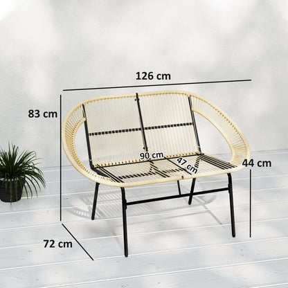 2-Seater Garden Bench Poly Rattan, Weatherproof Bench in Rattan Weave Design, UV-Resistant Garden Furniture with Backrests, Park Bench 260kg Load Capacity, for Balcony Terrace, Garden 126x72x83cm, Khaki