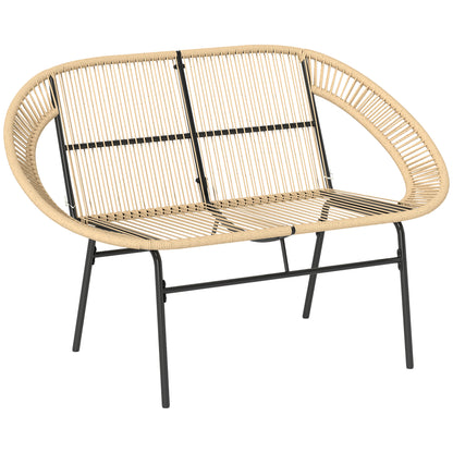 2-Seater Garden Bench Poly Rattan, Weatherproof Bench in Rattan Weave Design, UV-Resistant Garden Furniture with Backrests, Park Bench 260kg Load Capacity, for Balcony Terrace, Garden 126x72x83cm, Khaki