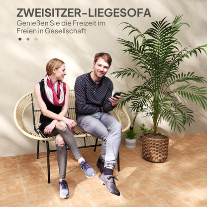 2-Seater Garden Bench Poly Rattan, Weatherproof Bench in Rattan Weave Design, UV-Resistant Garden Furniture with Backrests, Park Bench 260kg Load Capacity, for Balcony Terrace, Garden 126x72x83cm, Khaki