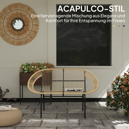 2-Seater Garden Bench Poly Rattan, Weatherproof Bench in Rattan Weave Design, UV-Resistant Garden Furniture with Backrests, Park Bench 260kg Load Capacity, for Balcony Terrace, Garden 126x72x83cm, Khaki