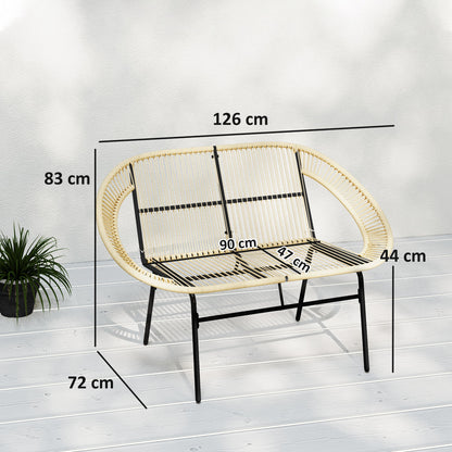 2-Seater Garden Bench Poly Rattan, Weatherproof Bench in Rattan Weave Design, UV-Resistant Garden Furniture with Backrests, Park Bench 260kg Load Capacity, for Balcony Terrace, Garden 126x72x83cm, Khaki