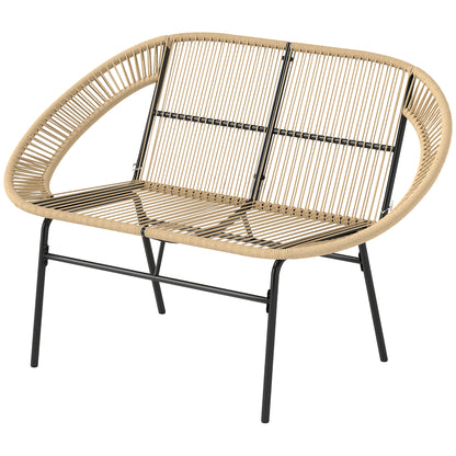 2-Seater Garden Bench Poly Rattan, Weatherproof Bench in Rattan Weave Design, UV-Resistant Garden Furniture with Backrests, Park Bench 260kg Load Capacity, for Balcony Terrace, Garden 126x72x83cm, Khaki