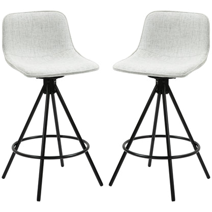Set of 2 High Kitchen Stools with Swivel Seat Bar Stools Upholstered in Linen Touch with Backrest and Steel Legs for Dining 41.5x47.5x90 cm Gray