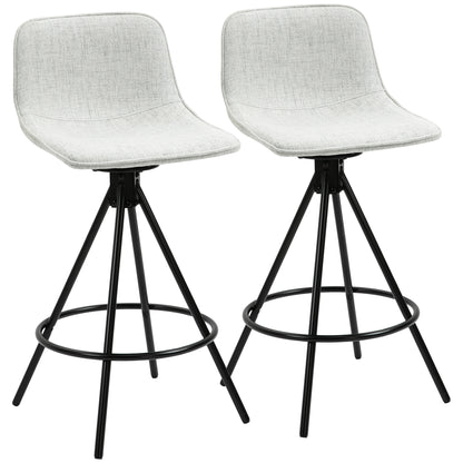 Set of 2 High Kitchen Stools with Swivel Seat Bar Stools Upholstered in Linen Touch with Backrest and Steel Legs for Dining 41.5x47.5x90 cm Gray