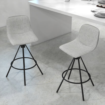 Set of 2 High Kitchen Stools with Swivel Seat Bar Stools Upholstered in Linen Touch with Backrest and Steel Legs for Dining 41.5x47.5x90 cm Gray