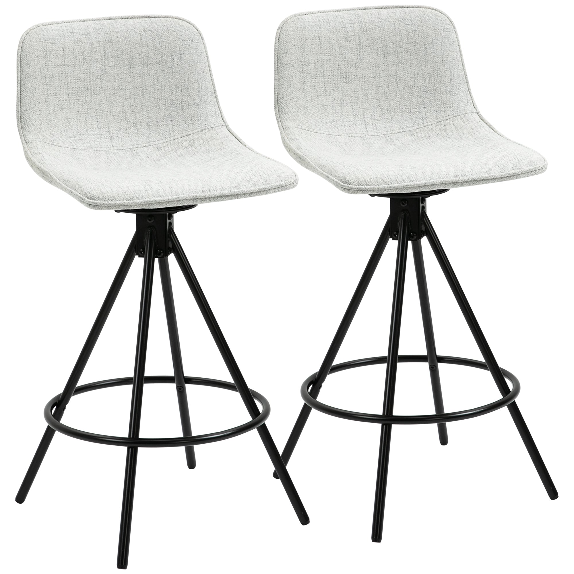 Set of 2 High Kitchen Stools with Swivel Seat Bar Stools Upholstered in Linen Touch with Backrest and Steel Legs for Dining 41.5x47.5x90 cm Gray