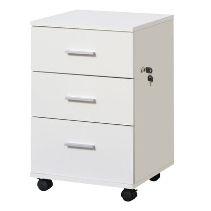 Office Drawer with Key and Wheels Desk Drawer with 3 Drawers Lock File Cabinet Modern for Office and Home 40x40x61.5 cm White