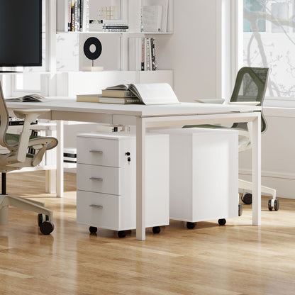 Office Drawer with Key and Wheels Desk Drawer with 3 Drawers Lock File Cabinet Modern for Office and Home 40x40x61.5 cm White