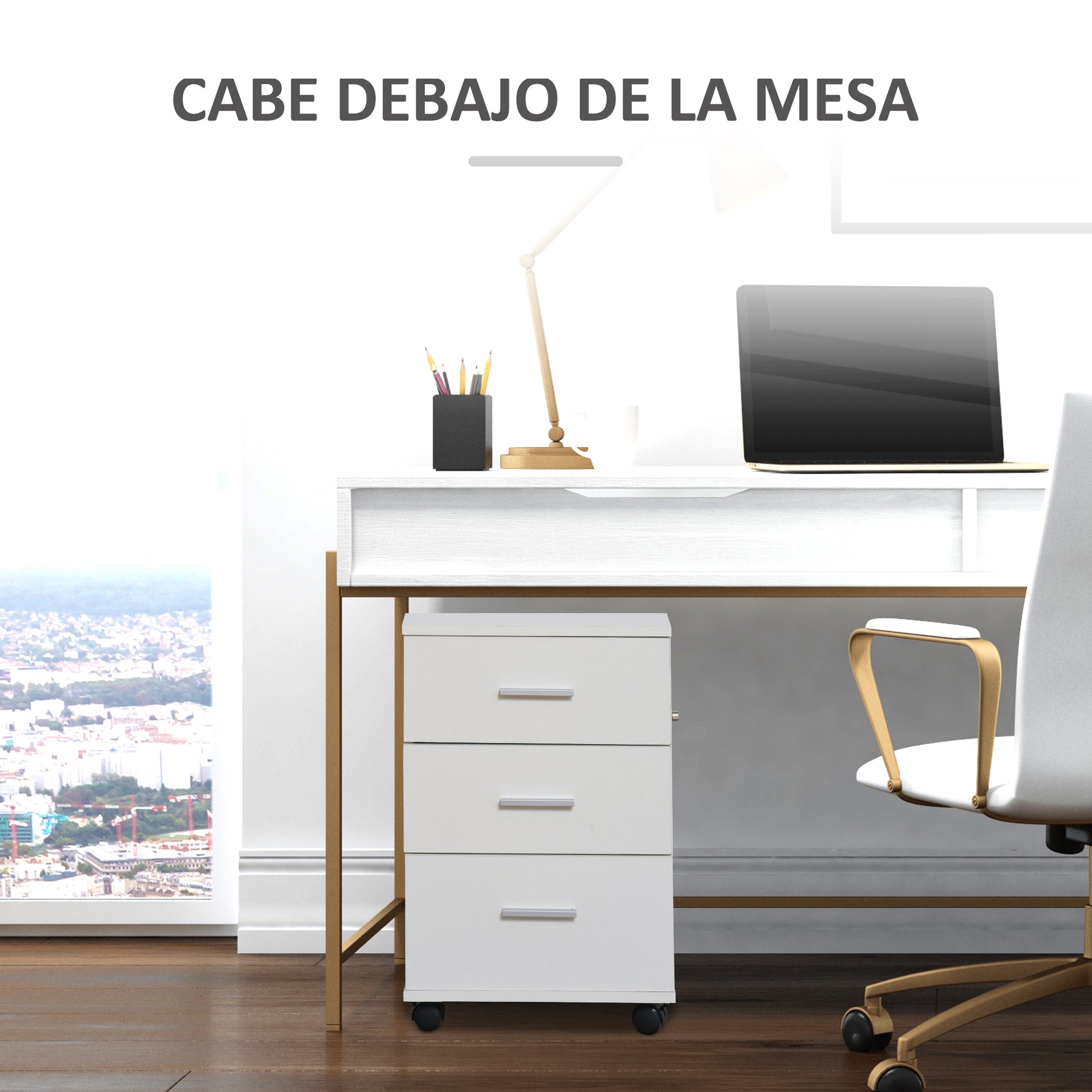 Office Drawer with Key and Wheels Desk Drawer with 3 Drawers Lock File Cabinet Modern for Office and Home 40x40x61.5 cm White