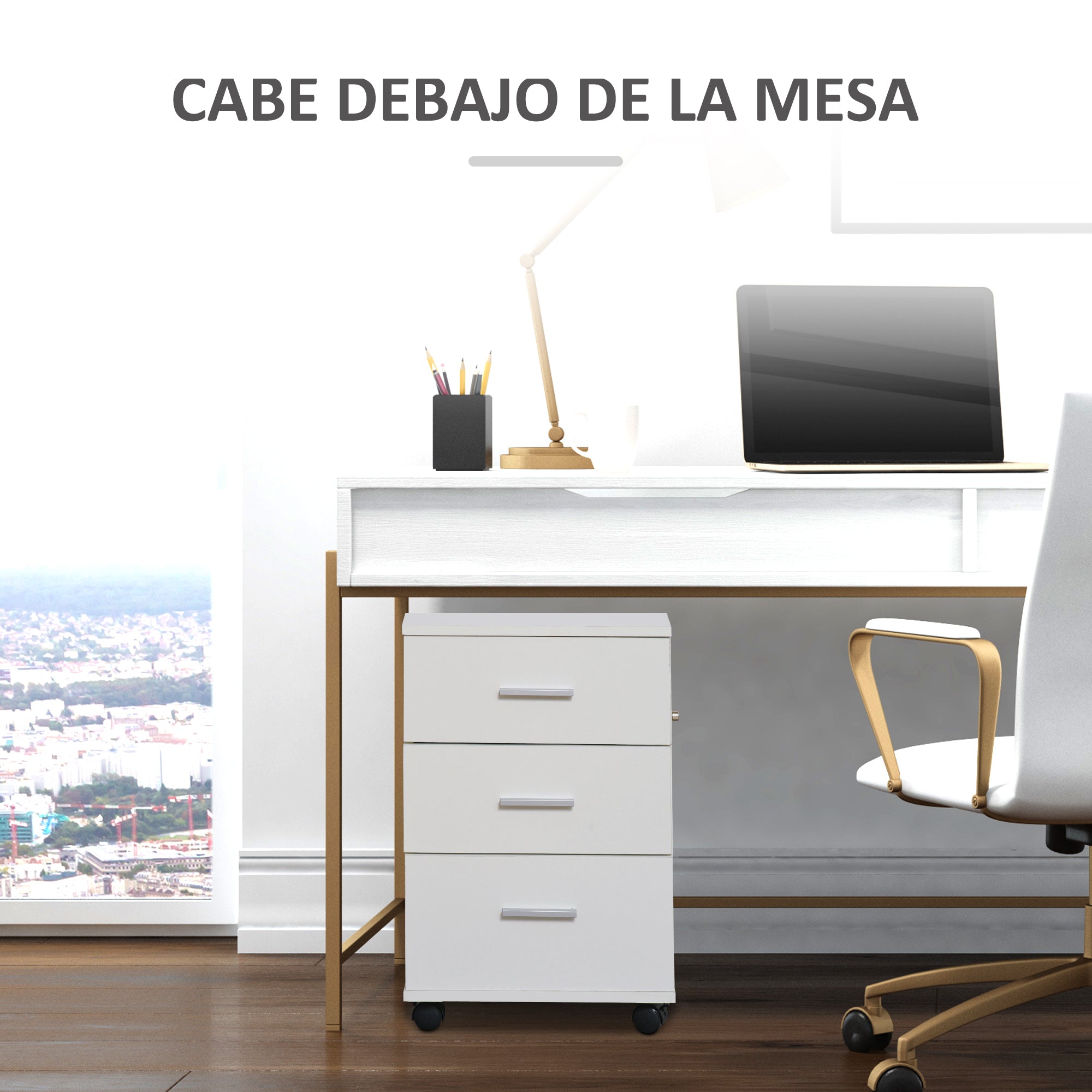 Office Drawer with Key and Wheels Desk Drawer with 3 Drawers Lock File Cabinet Modern for Office and Home 40x40x61.5 cm White
