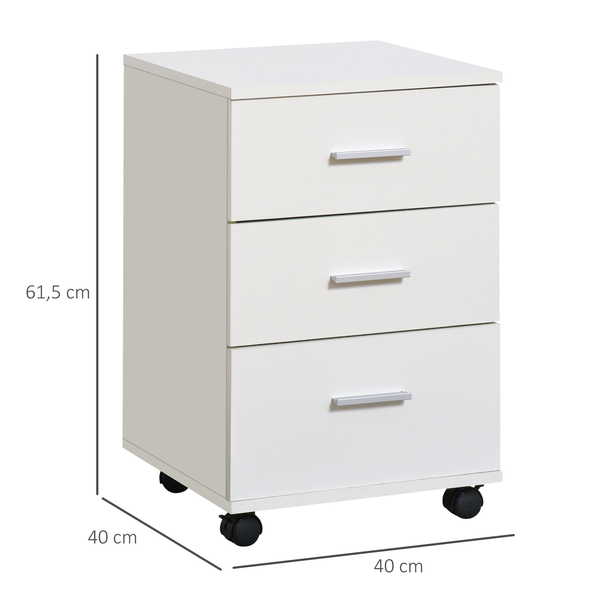 Office Drawer with Key and Wheels Desk Drawer with 3 Drawers Lock File Cabinet Modern for Office and Home 40x40x61.5 cm White