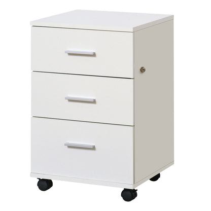 Office Drawer with Key and Wheels Desk Drawer with 3 Drawers Lock File Cabinet Modern for Office and Home 40x40x61.5 cm White