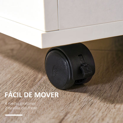 Office Drawer with Key and Wheels Desk Drawer with 3 Drawers Lock File Cabinet Modern for Office and Home 40x40x61.5 cm White