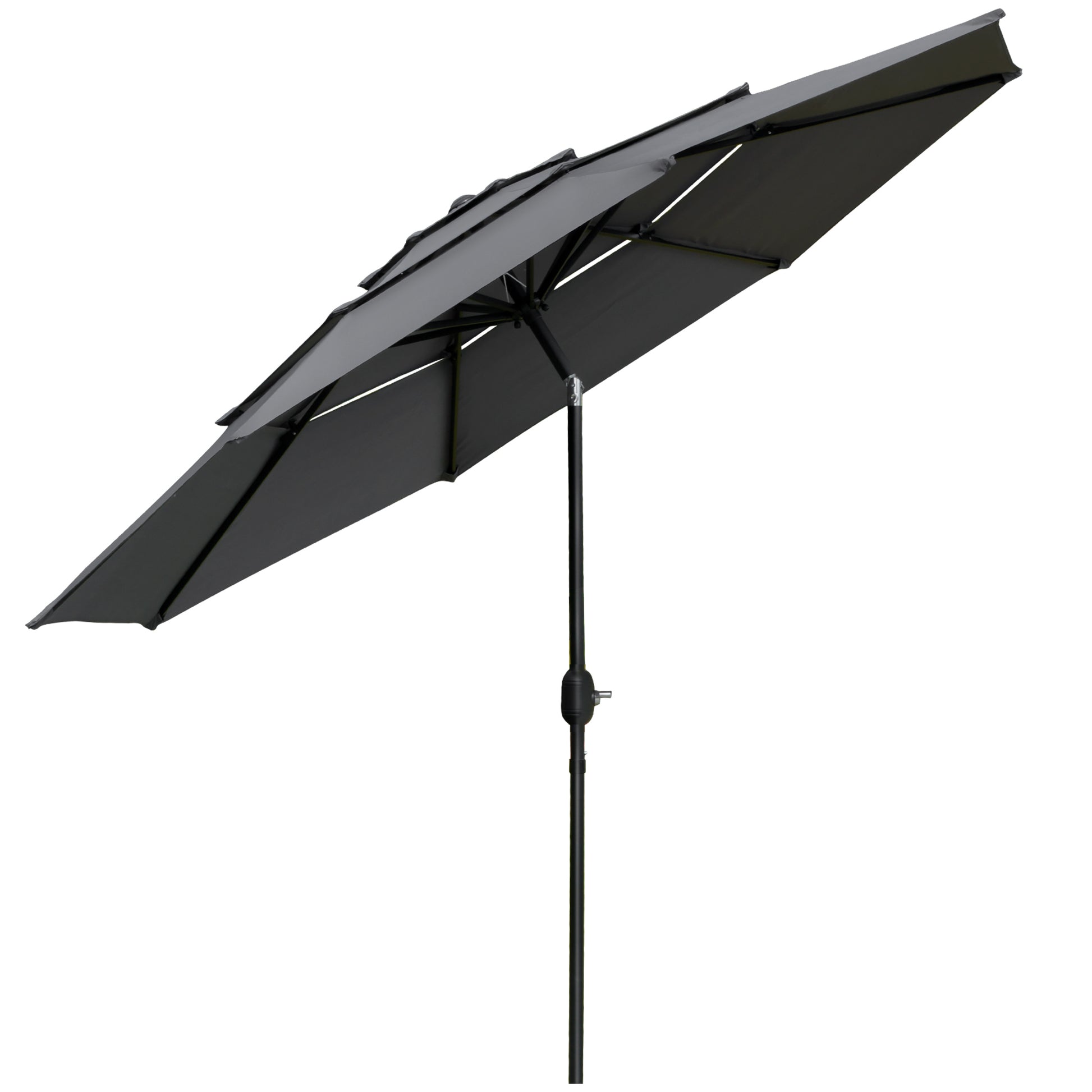 Outdoor Garden Parasol Round Tilted Umbrella Ø 2.85 x 2.5 m with Crank Opening, 2 Vents, 180 g/m² Anti-UV Protection, Balcony Parasol, Terrace, Gray