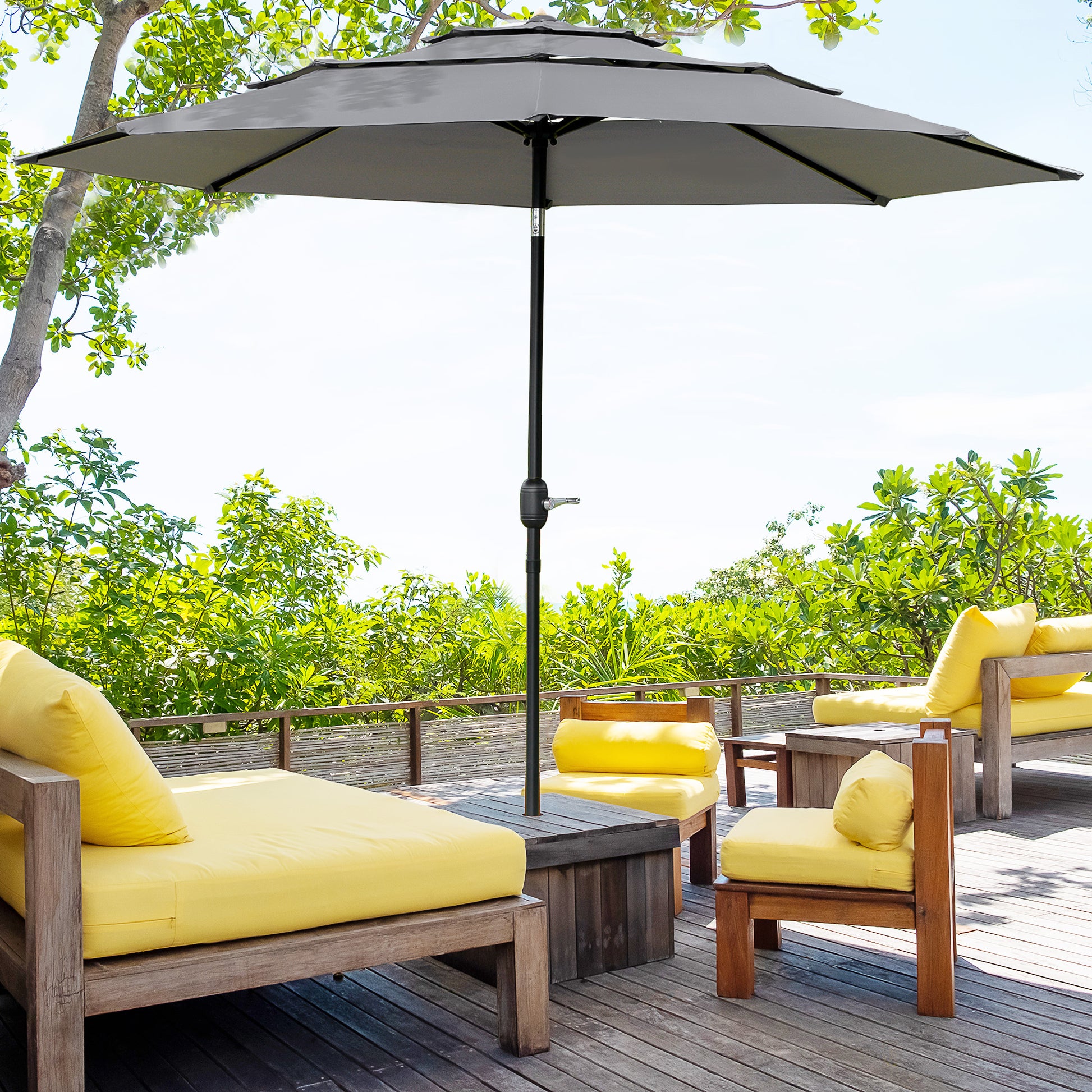Outdoor Garden Parasol Round Tilted Umbrella Ø 2.85 x 2.5 m with Crank Opening, 2 Vents, 180 g/m² Anti-UV Protection, Balcony Parasol, Terrace, Gray