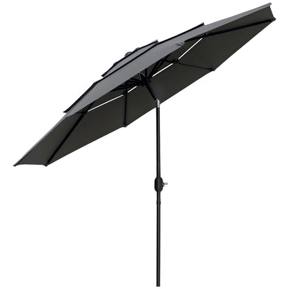Outdoor Garden Parasol Round Tilted Umbrella Ø 2.85 x 2.5 m with Crank Opening, 2 Vents, 180 g/m² Anti-UV Protection, Balcony Parasol, Terrace, Gray