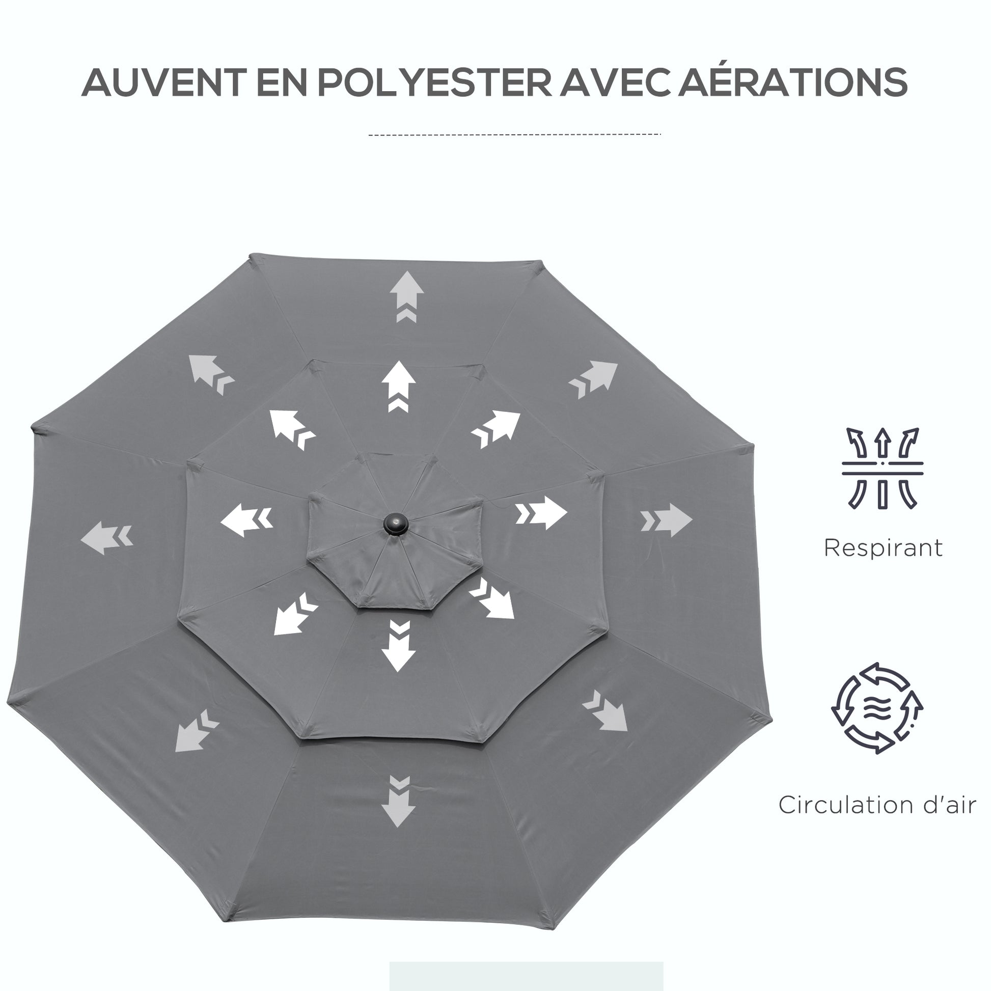 Outdoor Garden Parasol Round Tilted Umbrella Ø 2.85 x 2.5 m with Crank Opening, 2 Vents, 180 g/m² Anti-UV Protection, Balcony Parasol, Terrace, Gray