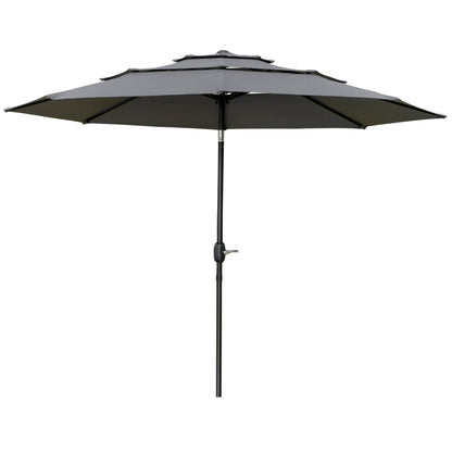 Outdoor Garden Parasol Round Tilted Umbrella Ø 2.85 x 2.5 m with Crank Opening, 2 Vents, 180 g/m² Anti-UV Protection, Balcony Parasol, Terrace, Gray