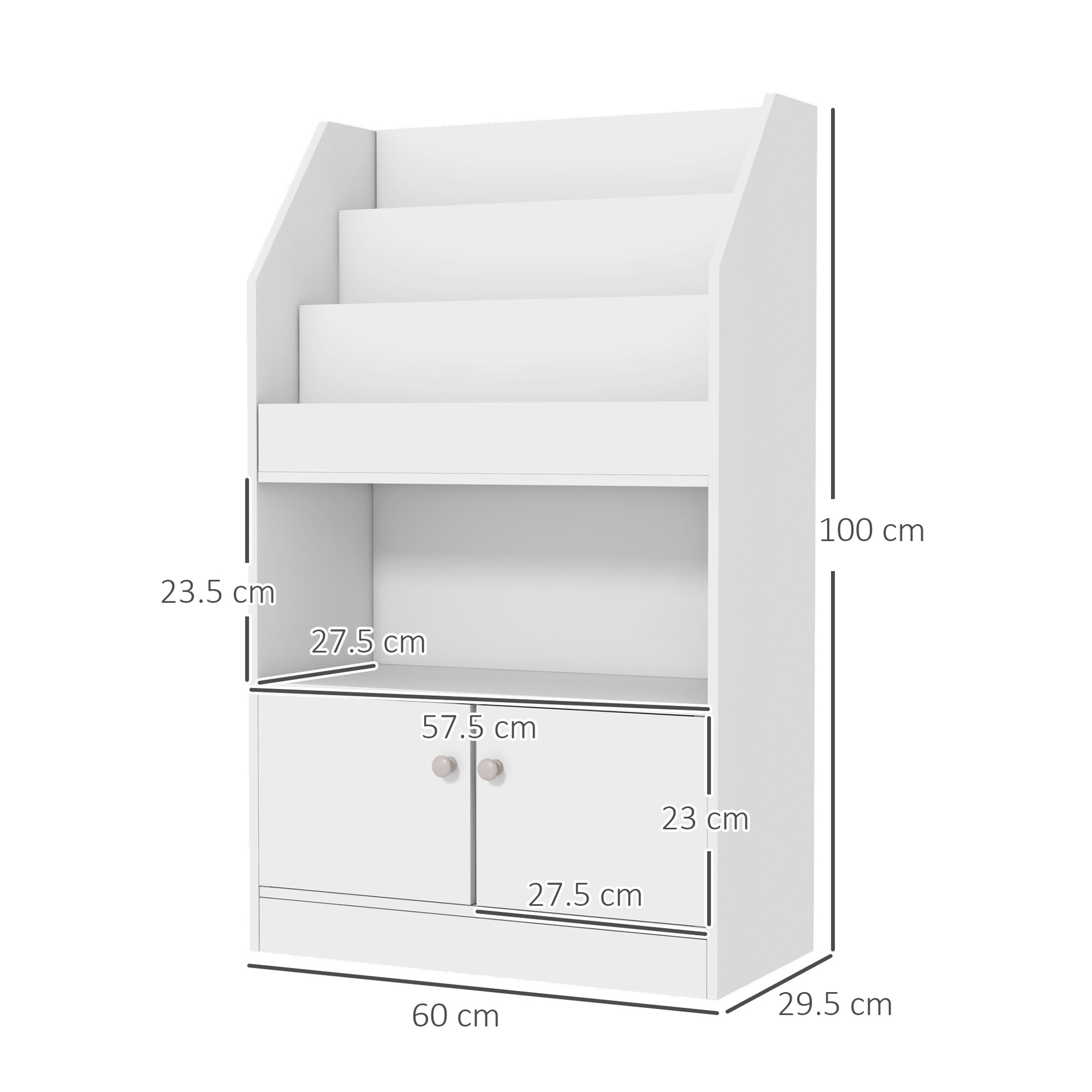 ZONEKIZ Wooden Children's Toy Shelf Bookcase, 2-Door Cabinet for Kids Modern Design for Kids' Room, 60x29.5x100cm, White