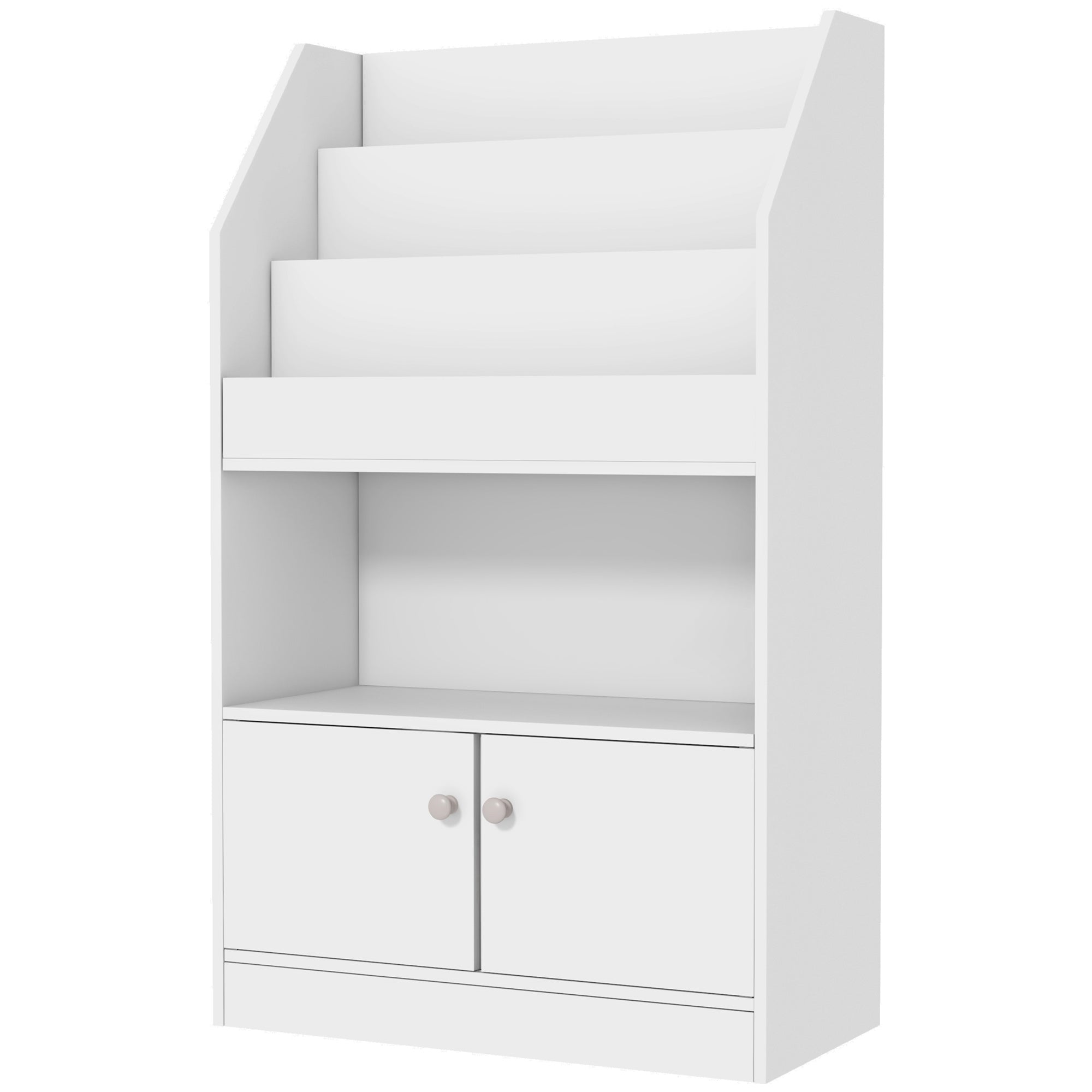 ZONEKIZ Wooden Children's Toy Shelf Bookcase, 2-Door Cabinet for Kids Modern Design for Kids' Room, 60x29.5x100cm, White