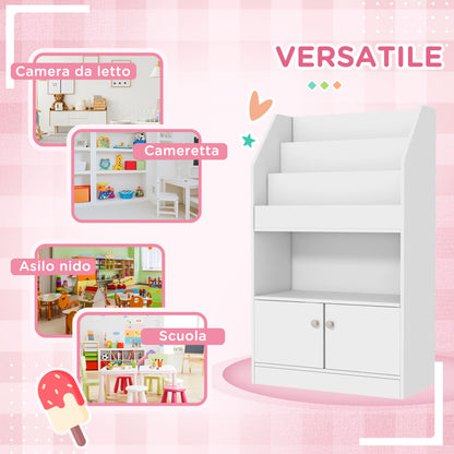 ZONEKIZ Wooden Children's Toy Shelf Bookcase, 2-Door Cabinet for Kids Modern Design for Kids' Room, 60x29.5x100cm, White