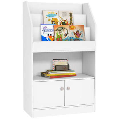 ZONEKIZ Wooden Children's Toy Shelf Bookcase, 2-Door Cabinet for Kids Modern Design for Kids' Room, 60x29.5x100cm, White